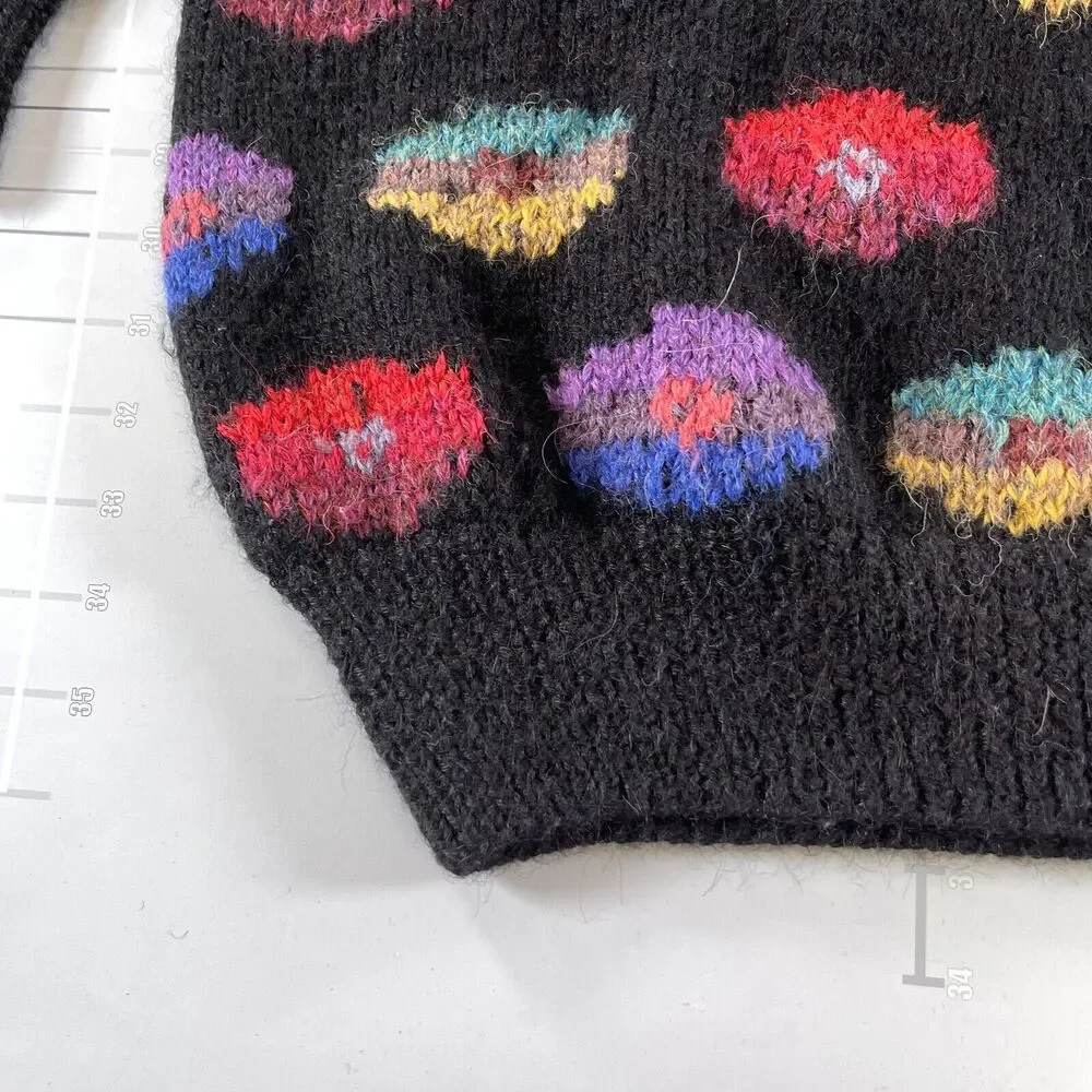 Vintage Peruvian Connection Sweater Womens Extra Large Black Pastel Floral - Picture 7 of 14